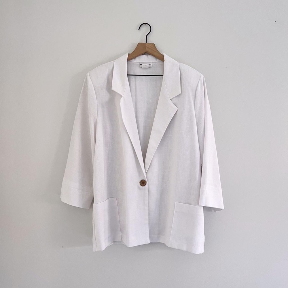 Vintage Oversized Relaxed Linen Blazer in White